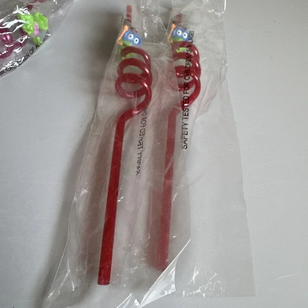Vintage Lot Of 5 Frog Twirly Straws 4 New And 1 Open Box Birthday Party Fun